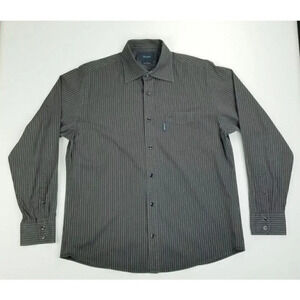 Faconnable Large Dark Chocolate Brown Tan Trim Stripe Pocket Logo Cotton Shirt